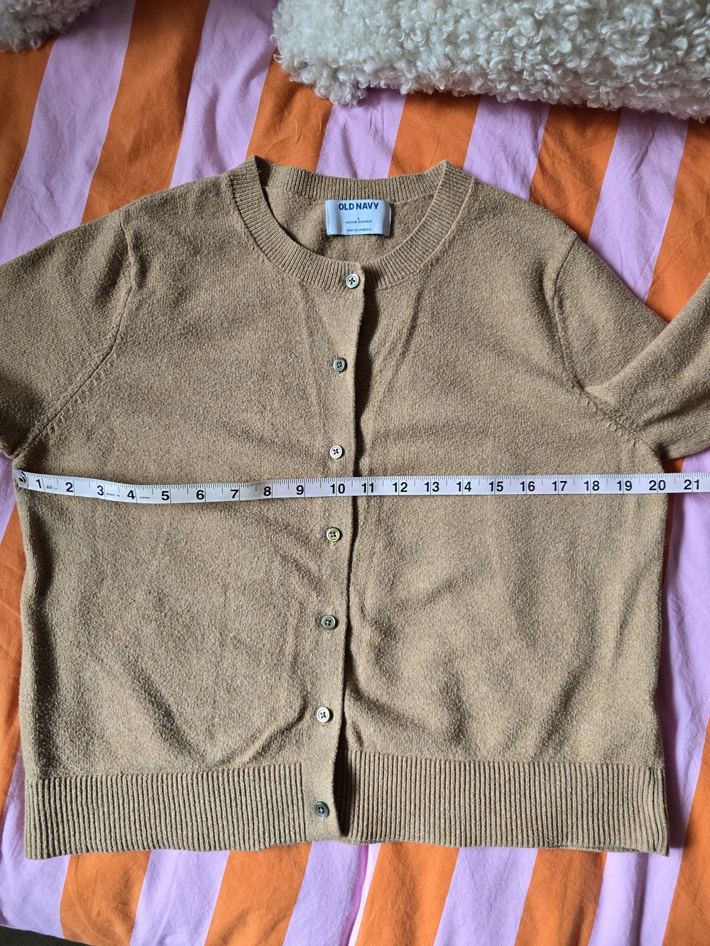 Old Navy Long Sleeve Button Cardigan in Camel Brown And Cream